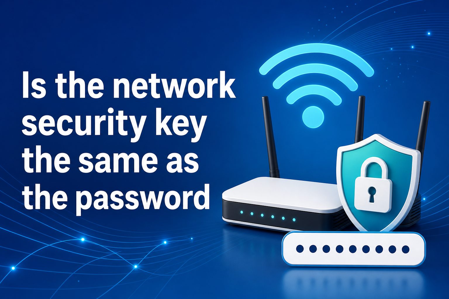 Laptop showing a Wi-Fi password prompt with a secure router nearby